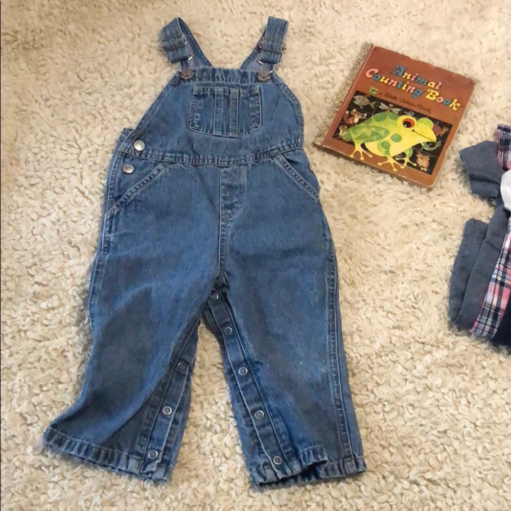 Overalls & 3 polo rompers pink blue denim - Picture 2 of 8